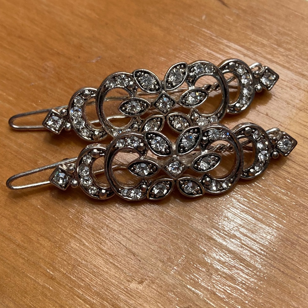 Jeweled silver barrettes